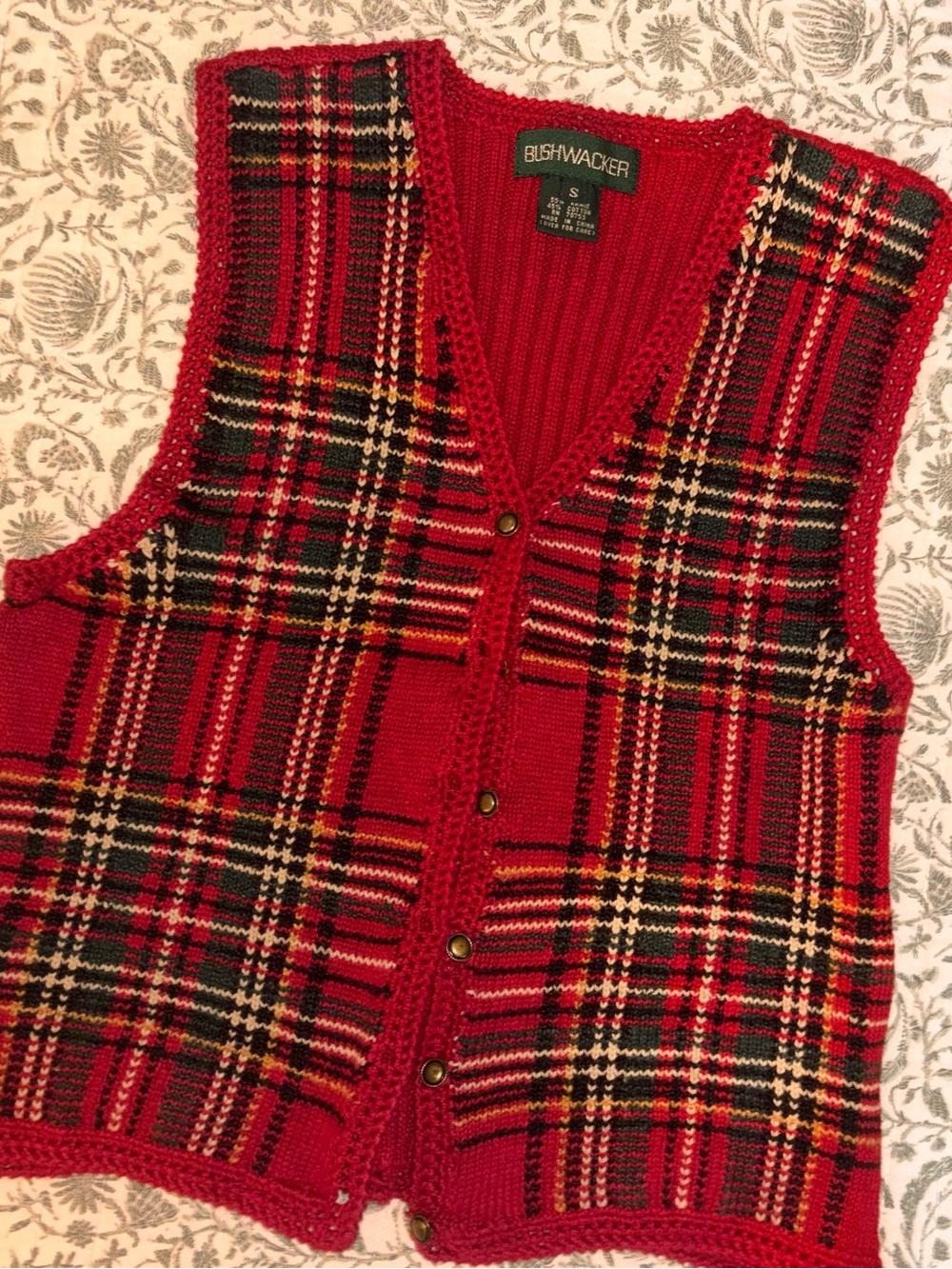 Bushwacker Red Green Plaid Knit Sweater Vest holiday academia heritage small